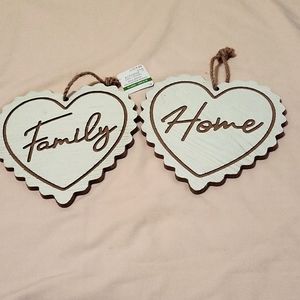 'Family'/'Home' Hanging Wood Hearts